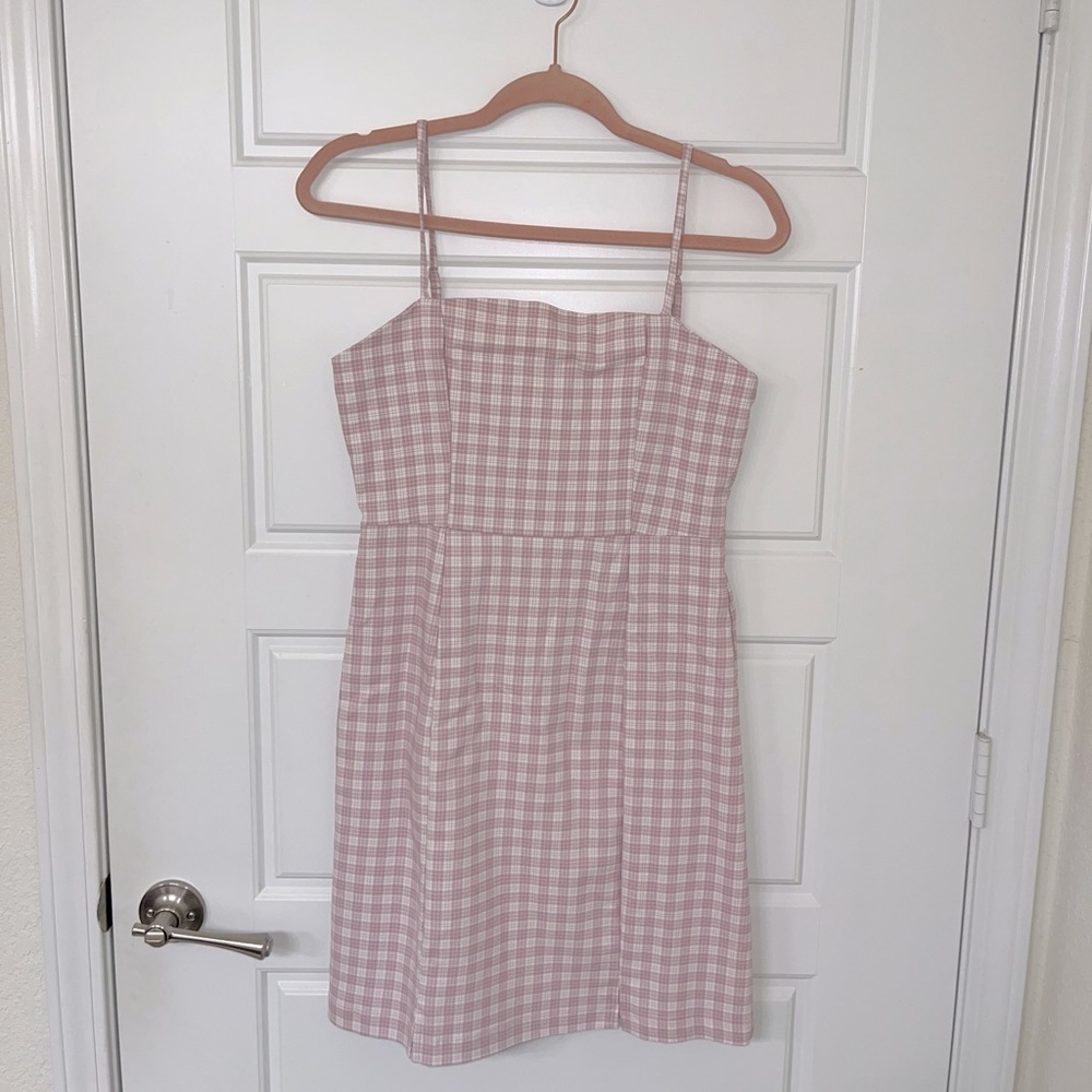 Pink and white gingham dress